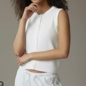 J.Crew White Cropped Button Up Sweater Shell Large NWT